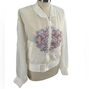 Vintage Embroidered White Bomber Jacket